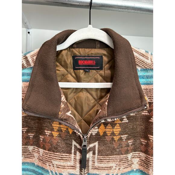 ROCK&ROLL Cotton Aztec Bomber Coat Men's Size Large Chore Coat Western - Picture 5 of 9